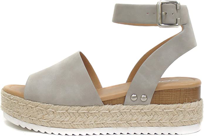 Soda Topic Open Toe Buckle Ankle Strap Espadrilles Flatform Casual Sandal