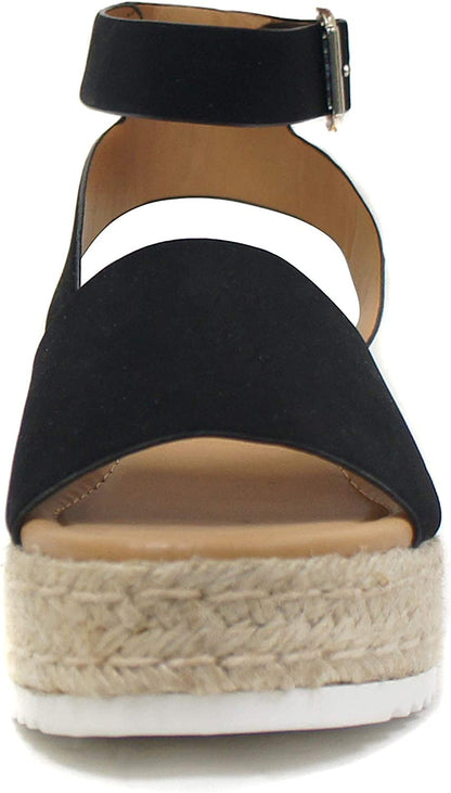 Soda Topic Open Toe Buckle Ankle Strap Espadrilles Flatform Casual Sandal
