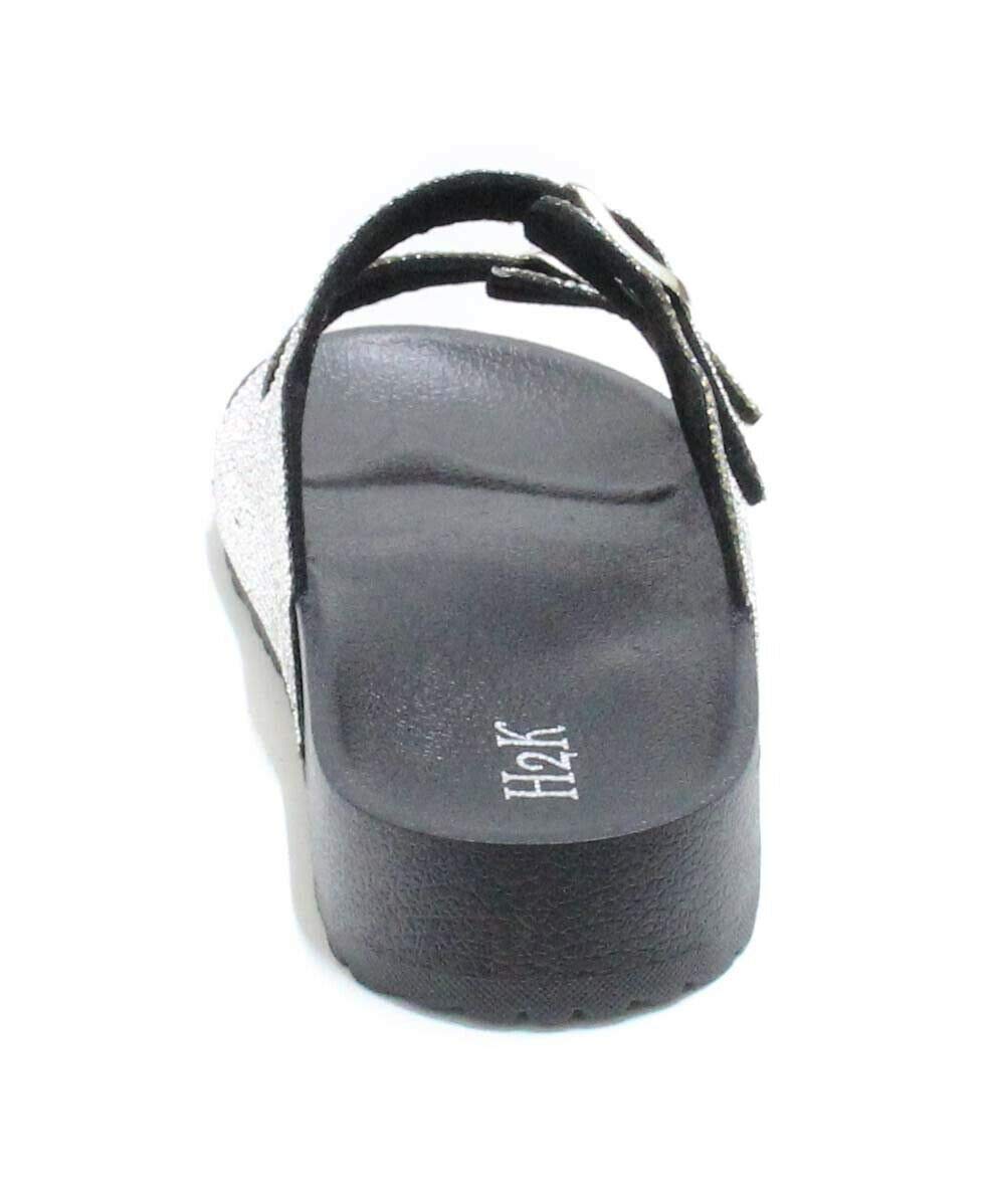 H2K Womens Glitter Double Buckle Adjustable Comfort Slip On Slides Sandals Espen