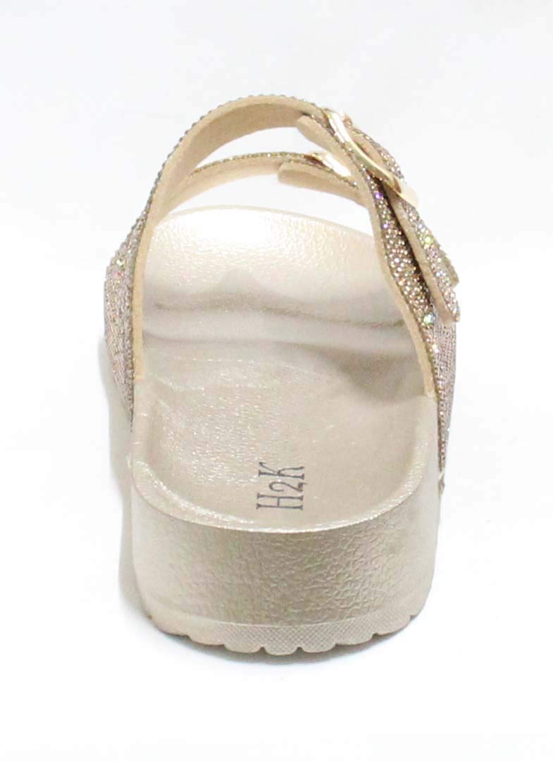 H2K Womens Glitter Double Buckle Adjustable Comfort Slip On Slides Sandals Espen