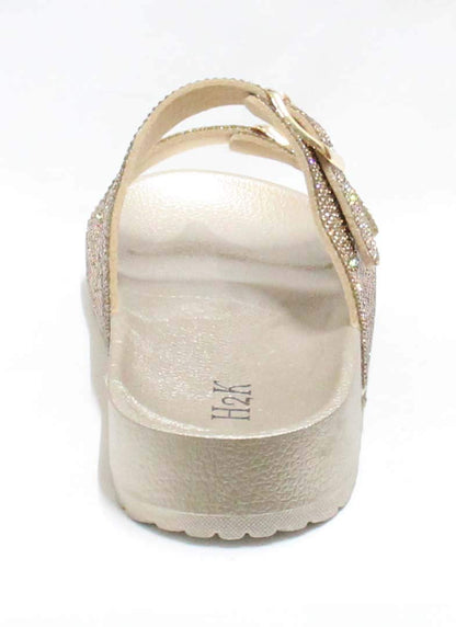 H2K Womens Glitter Double Buckle Adjustable Comfort Slip On Slides Sandals Espen