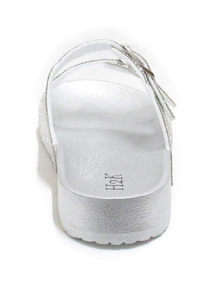 H2K Womens Glitter Double Buckle Adjustable Comfort Slip On Slides Sandals Espen