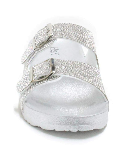 H2K Womens Glitter Double Buckle Adjustable Comfort Slip On Slides Sandals Espen