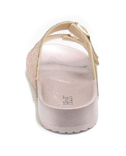 H2K Womens Glitter Double Buckle Adjustable Comfort Slip On Slides Sandals Espen