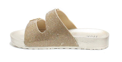 H2K Womens Glitter Double Buckle Adjustable Comfort Slip On Slides Sandals Espen