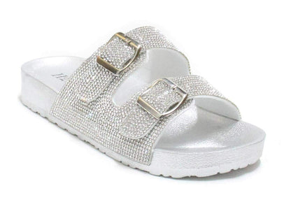 H2K Womens Glitter Double Buckle Adjustable Comfort Slip On Slides Sandals Espen