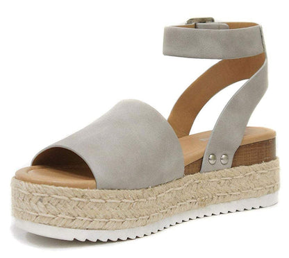 Soda Topic Open Toe Buckle Ankle Strap Espadrilles Flatform Casual Sandal