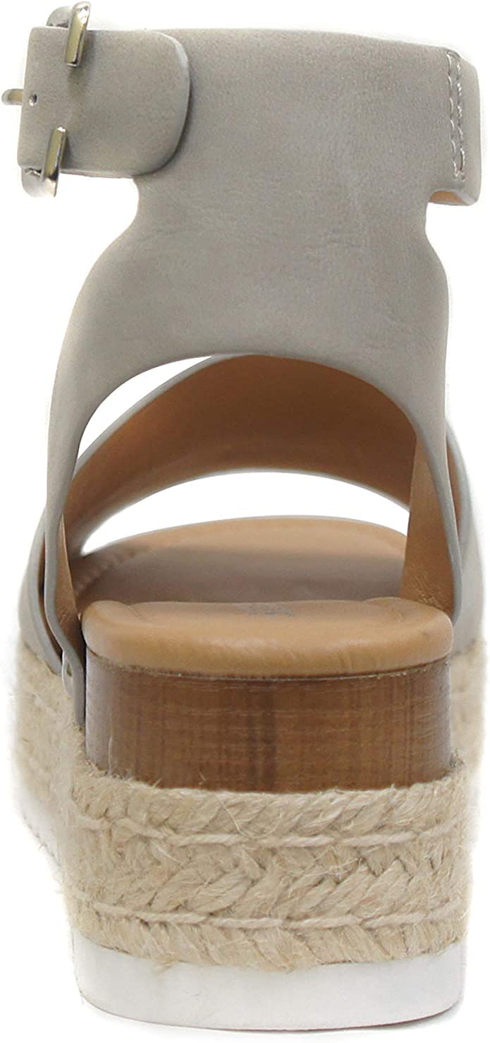 Soda Topic Open Toe Buckle Ankle Strap Espadrilles Flatform Casual Sandal