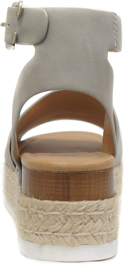 Soda Topic Open Toe Buckle Ankle Strap Espadrilles Flatform Casual Sandal