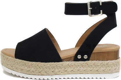 Soda Topic Open Toe Buckle Ankle Strap Espadrilles Flatform Casual Sandal