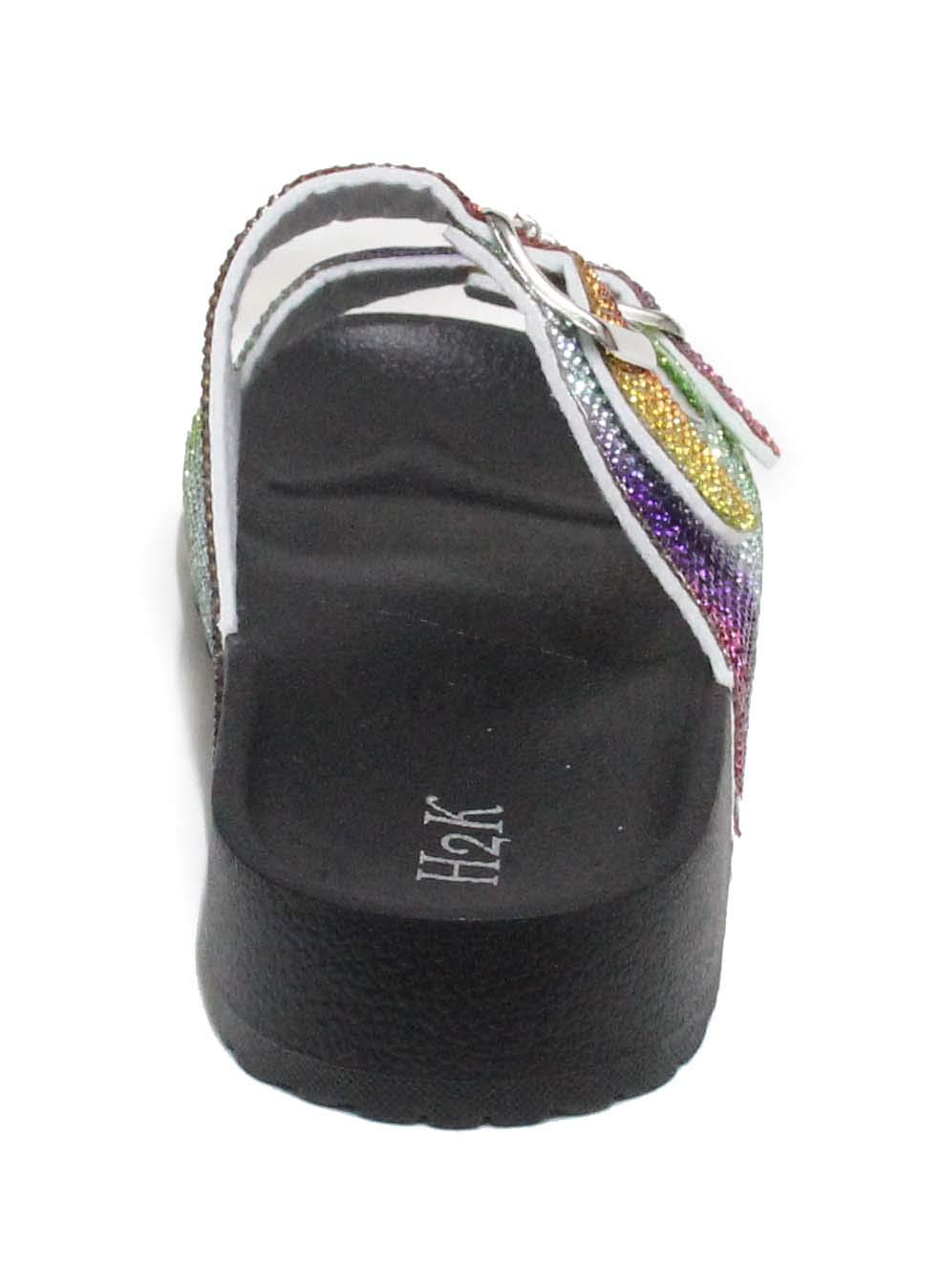 H2K Womens Glitter Double Buckle Adjustable Comfort Slip On Slides Sandals Espen