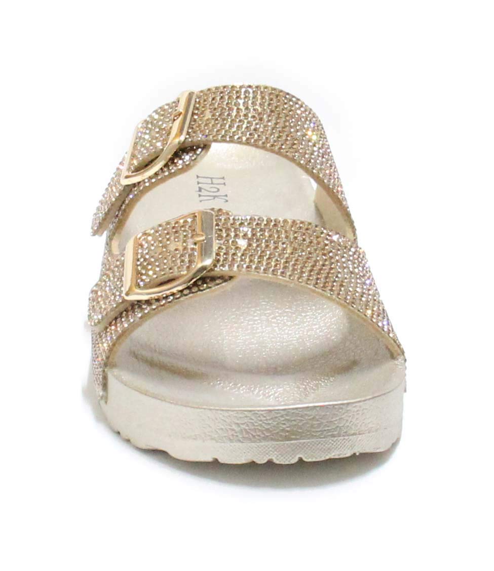 H2K Womens Glitter Double Buckle Adjustable Comfort Slip On Slides Sandals Espen