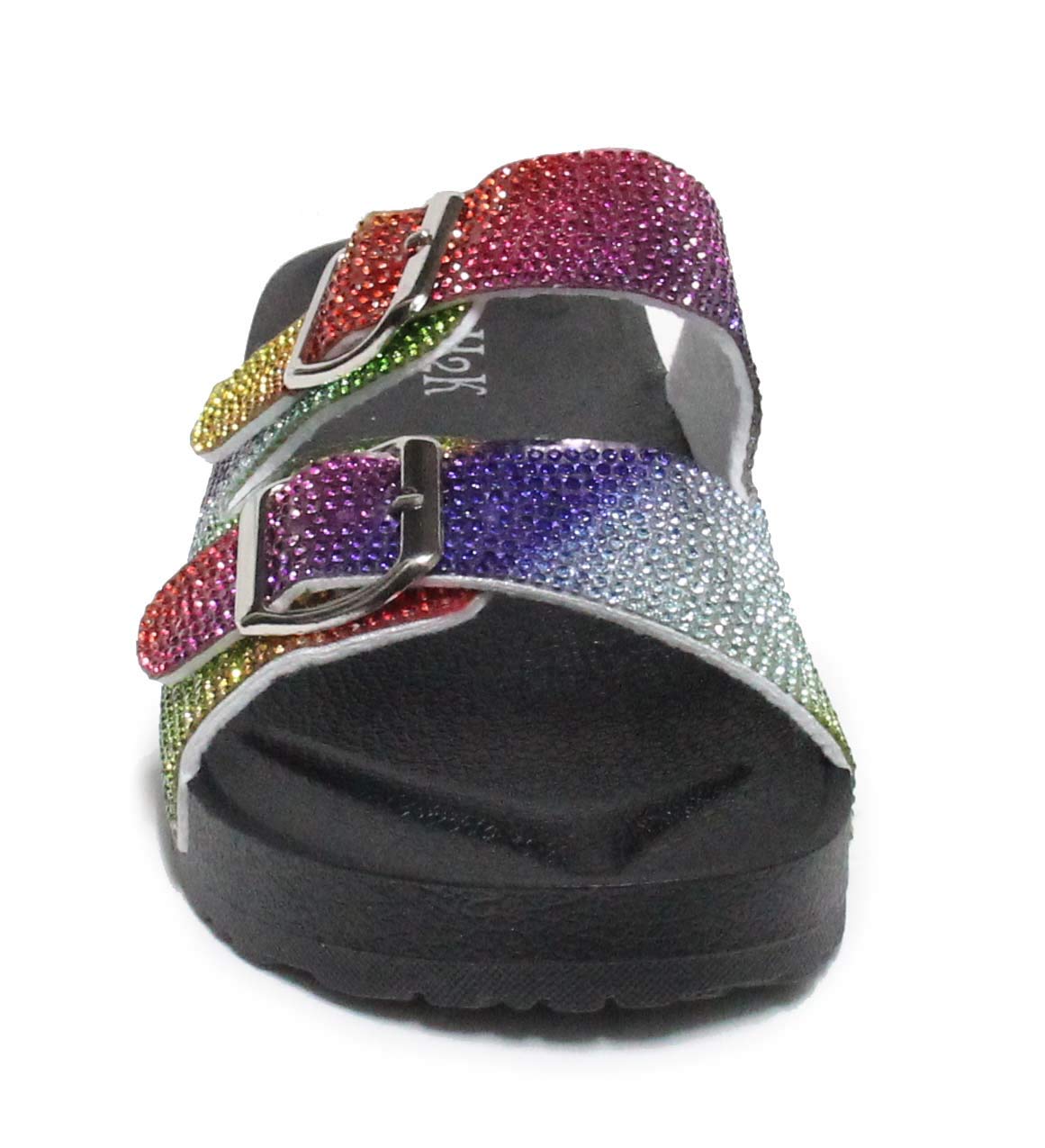 H2K Womens Glitter Double Buckle Adjustable Comfort Slip On Slides Sandals Espen