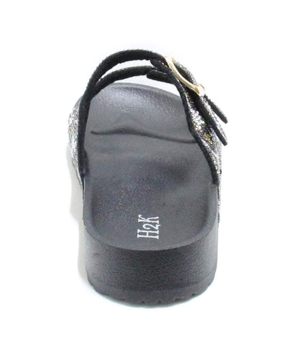 H2K Womens Glitter Double Buckle Adjustable Comfort Slip On Slides Sandals Espen