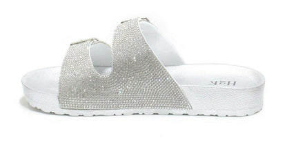 H2K Womens Glitter Double Buckle Adjustable Comfort Slip On Slides Sandals Espen