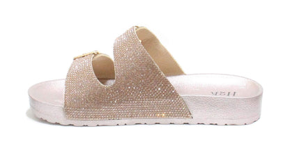 H2K Womens Glitter Double Buckle Adjustable Comfort Slip On Slides Sandals Espen