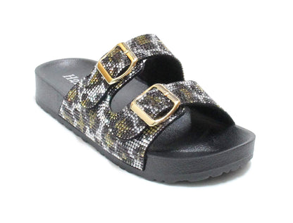 H2K Womens Glitter Double Buckle Adjustable Comfort Slip On Slides Sandals Espen