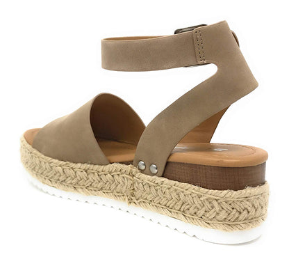 SODA TOPIC Avenue Women's Open Toe Ankle Strap Espadrille Sandal