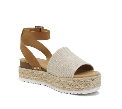 Soda Topic Open Toe Buckle Ankle Strap Espadrilles Flatform Casual Sandal